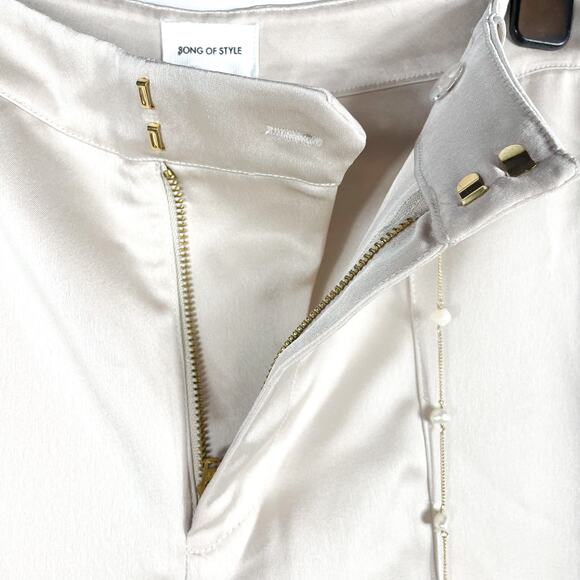 Song of Style Ayah Cargo Trousers Champagne Tan Pants‎ Satin Straight Leg Sz S - Picture 10 of 16